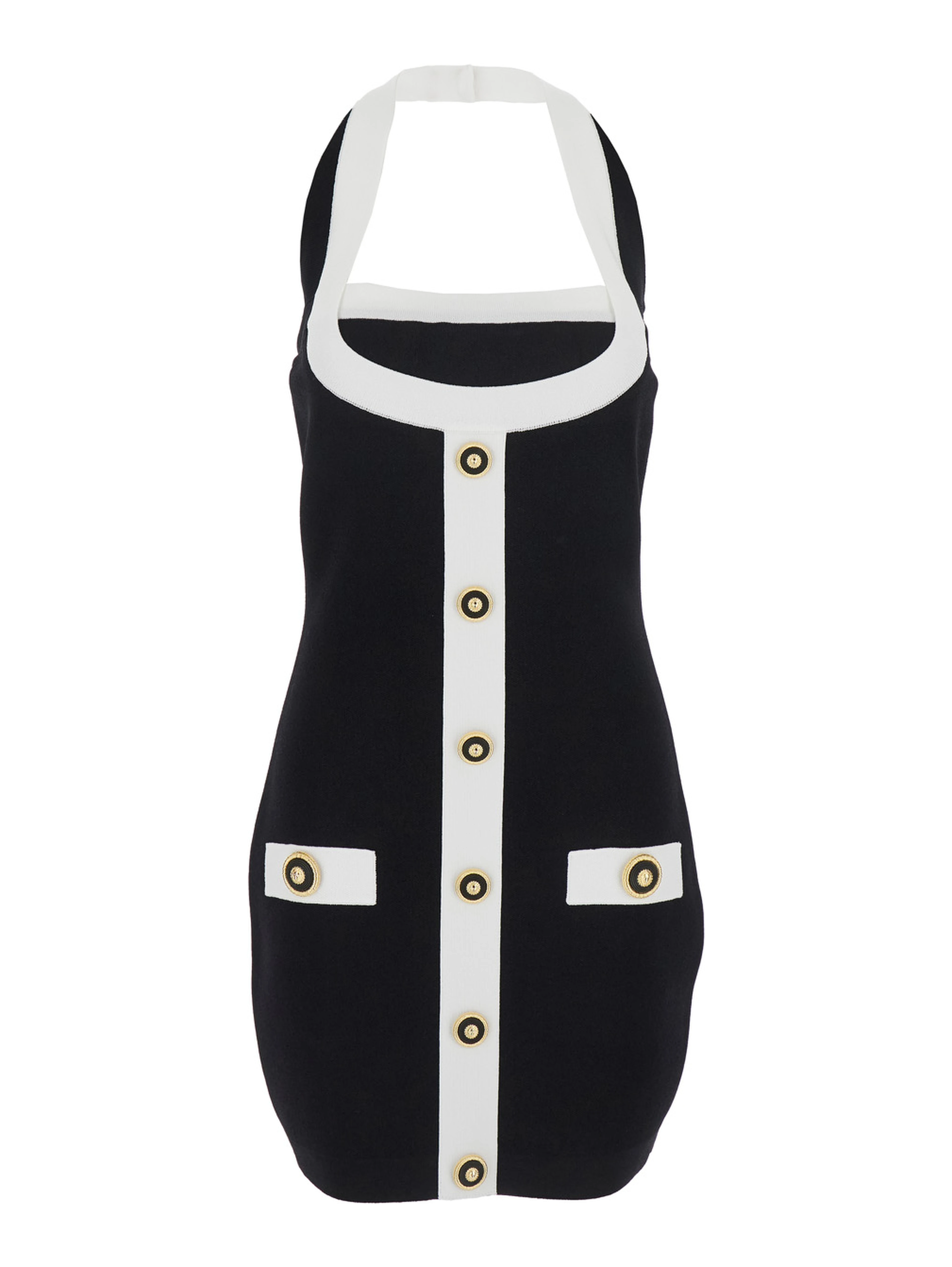Black Dress with Square Neckline and Decorative Buttons in Viscose Blend Women