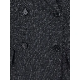 Grey Double-Breasted Jacket with Peak Revers and All-Over Striped Motif in Wool Woman