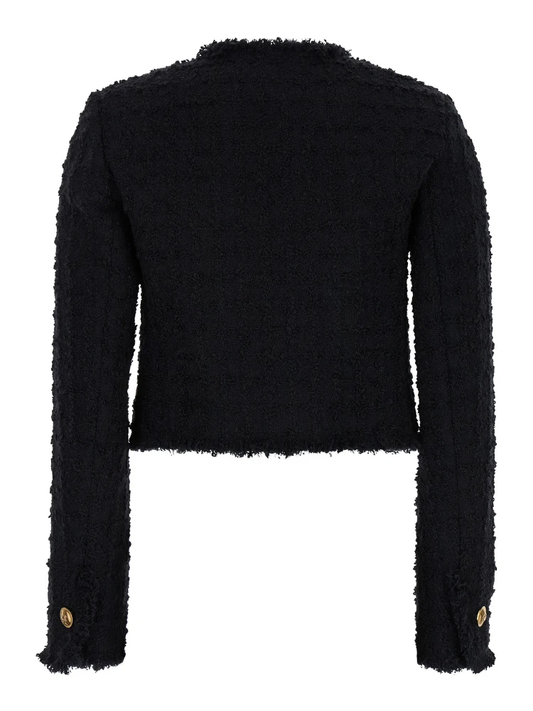 Black Crop Jacket with Jewel Buttons in Tweed Woman alternative