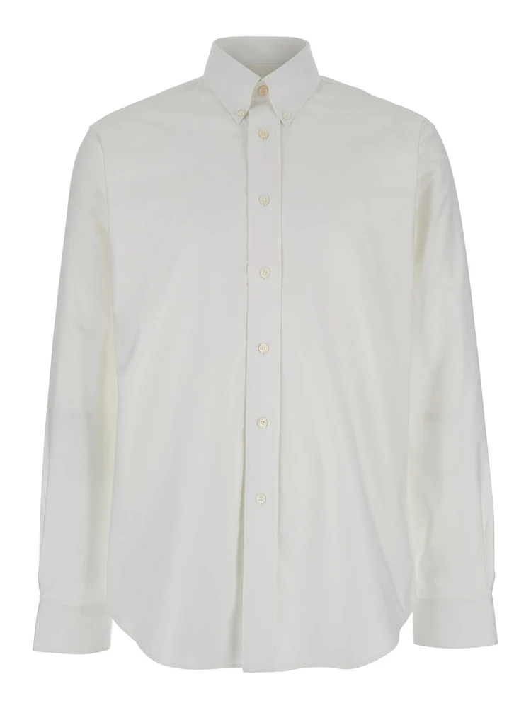 White Shirt with Logo Embroidered on the Front in Cotton Man