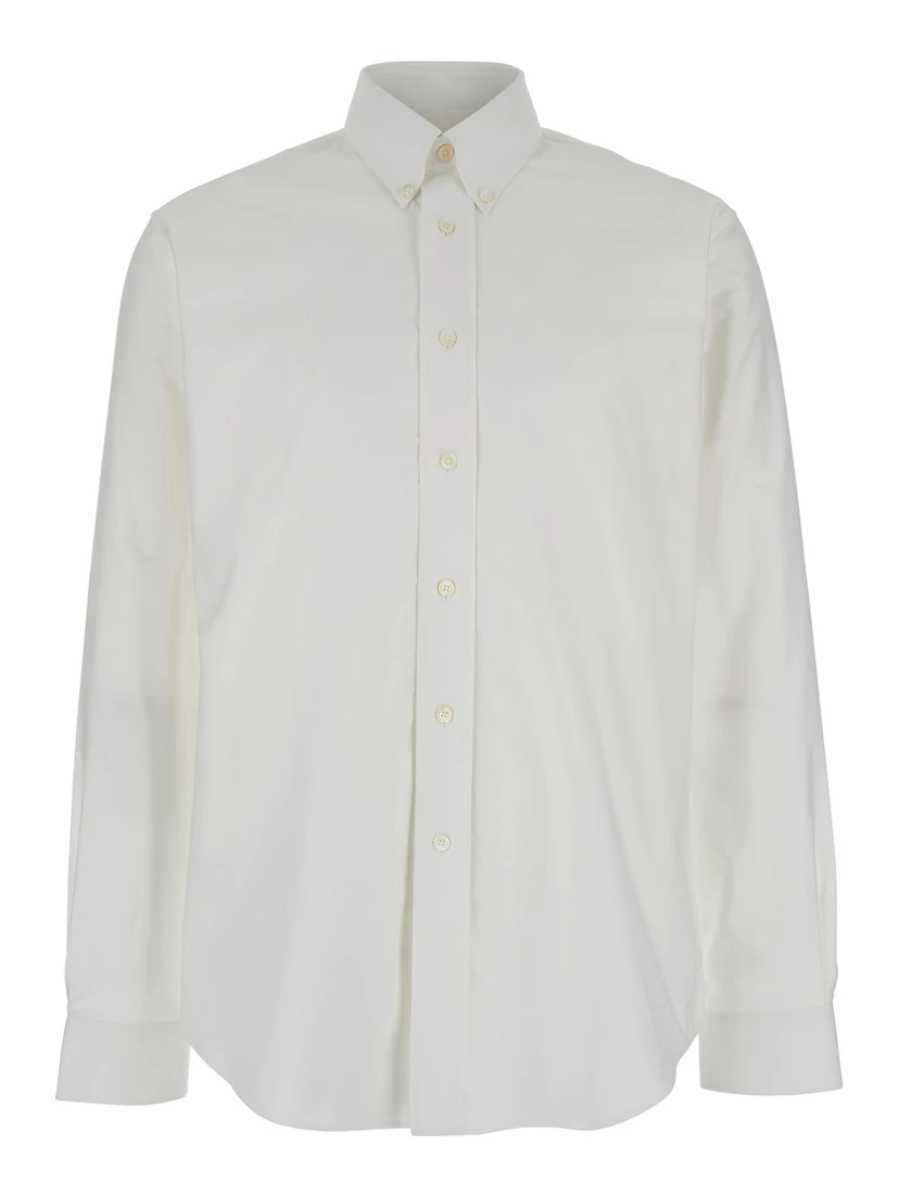 White Shirt with Logo Embroidered on the Front in Cotton Man