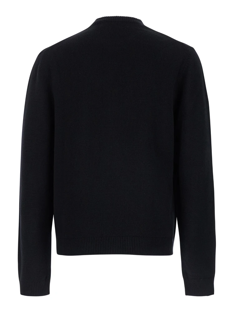 Black Crewneck Sweater with Web Detail in Cashmere Man alternative