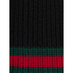 Gucci Mens Black Wool Hat with Web Detail