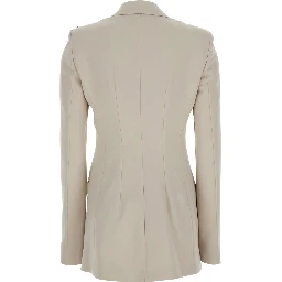Frizzo Beige Double-Breasted Jacket with Peak Revers in Tech Fabric Stretch Woman