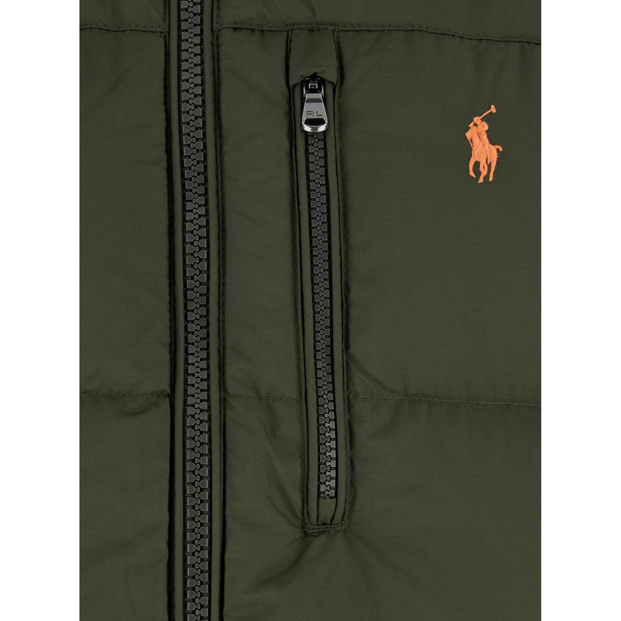 Green Down Jacket with Fixed Hood and Embroidered Pony Logo on Chest in Tech Fabric Man