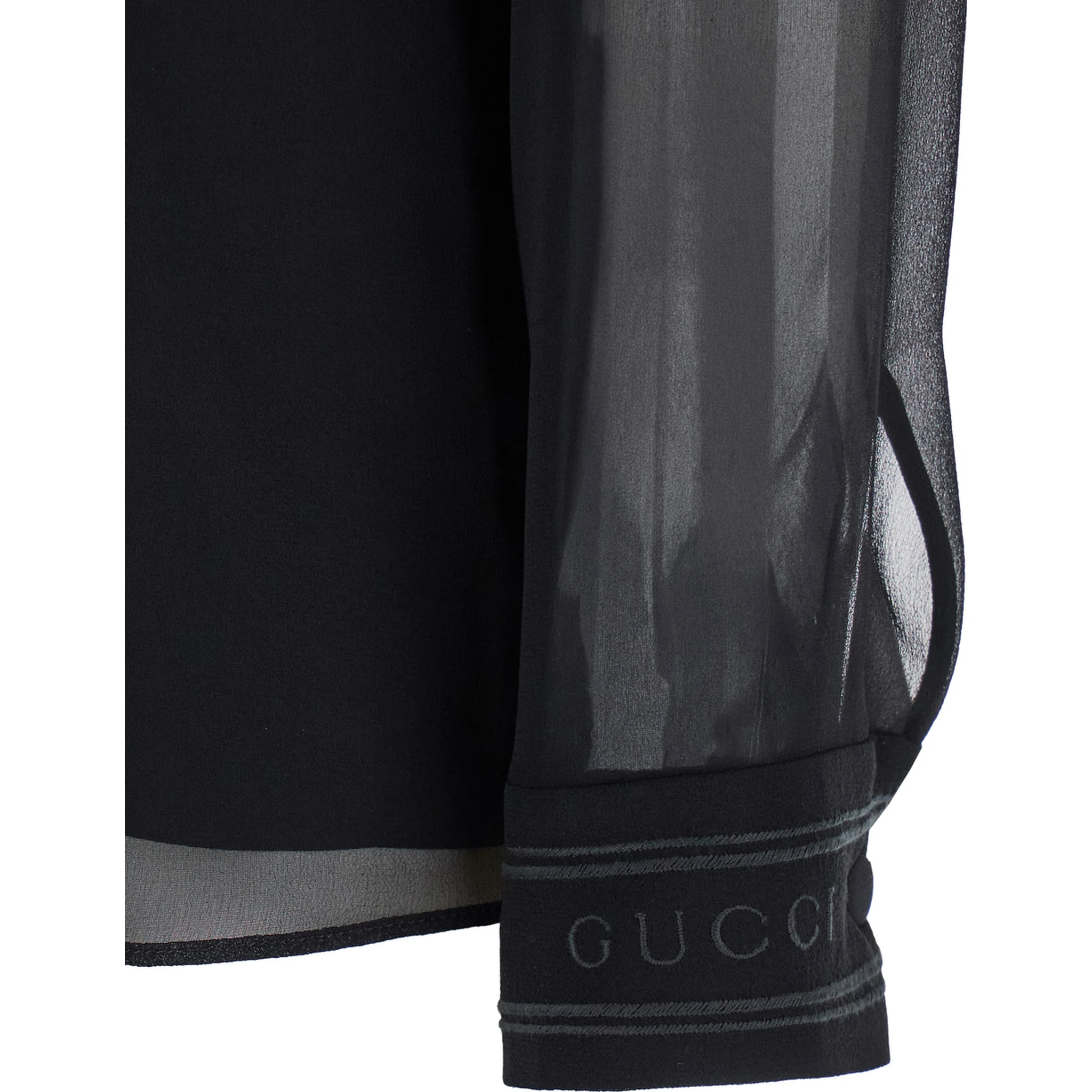 Black Blouse with High Pussy Bow Neck in Silk Georgette Woman