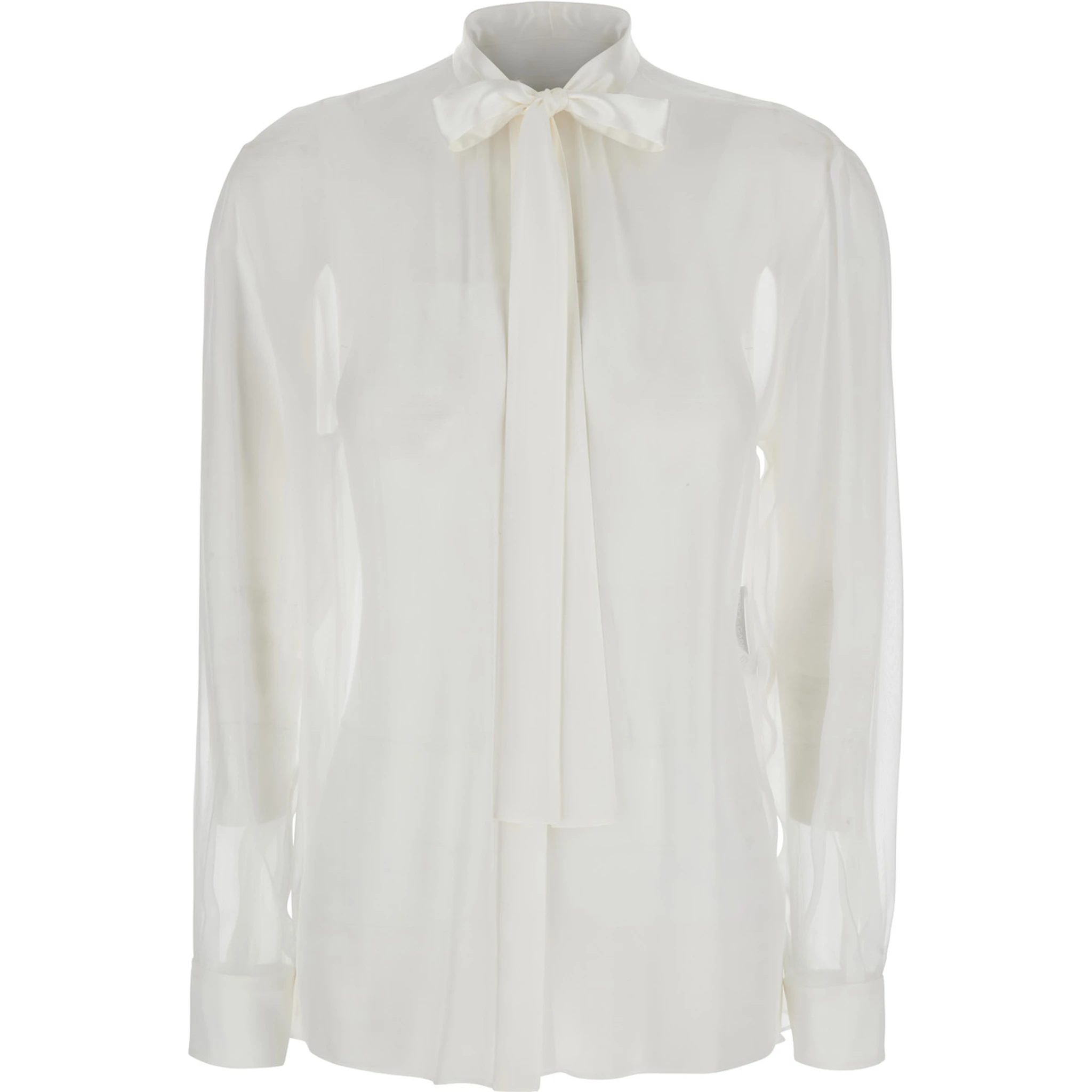 White Shirt with Pussy-Bow Collar in SIlk Woman