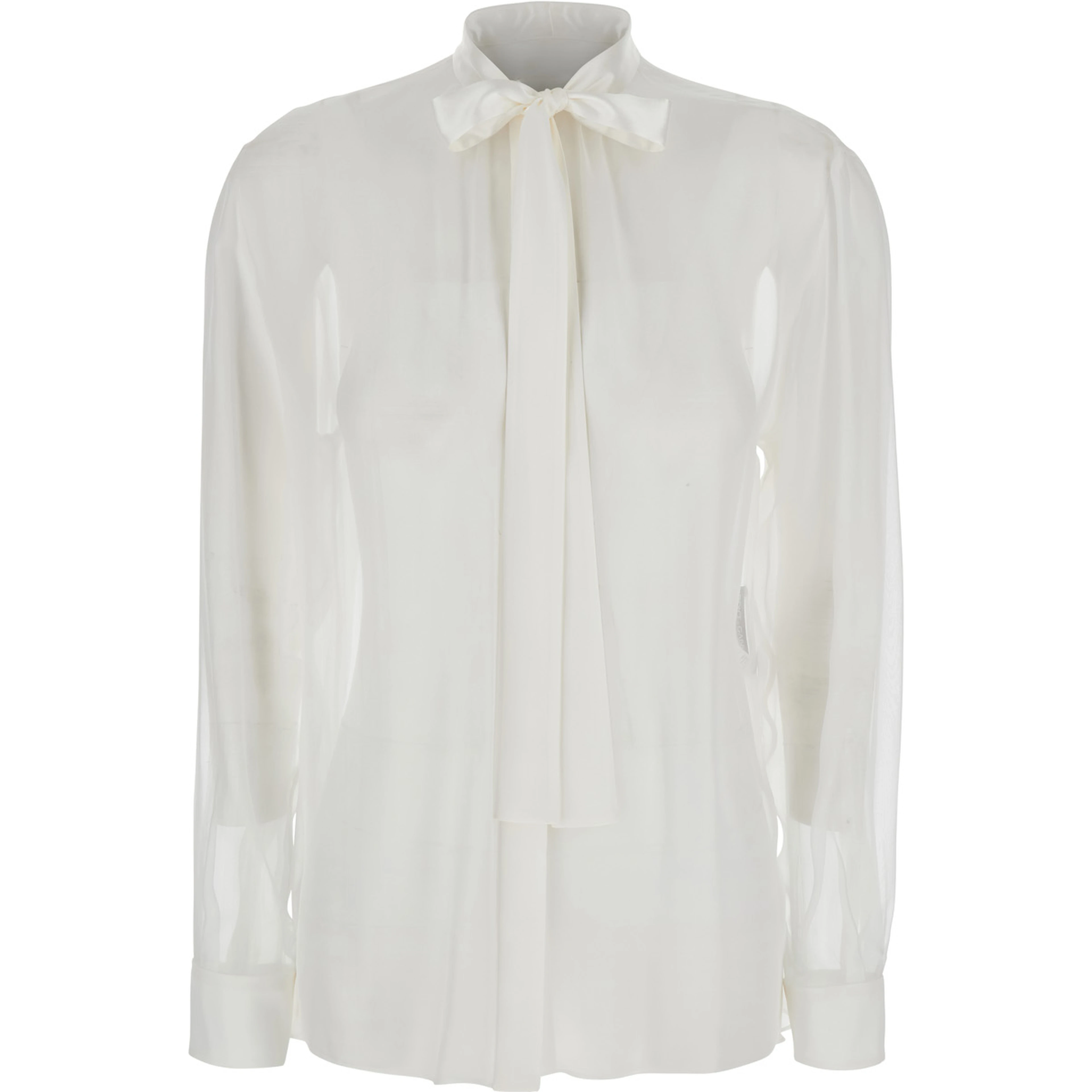 White Shirt with Pussy-Bow Collar in SIlk Woman