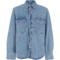 Light Blue Shirt with Classic Collar in Denim Man