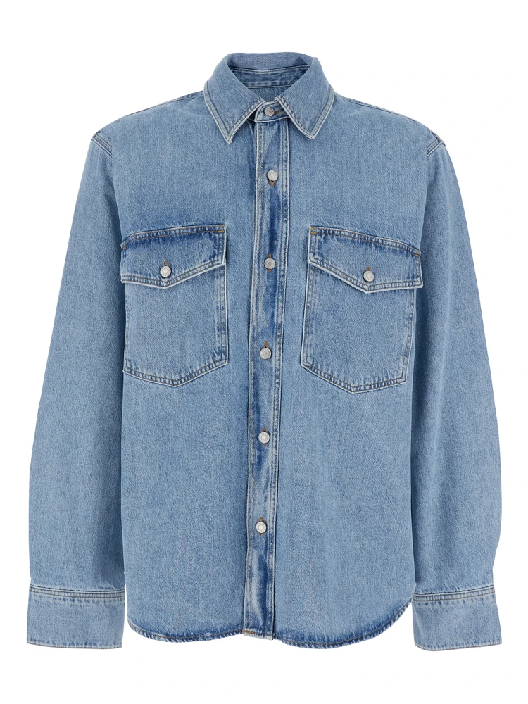 Light Blue Shirt with Classic Collar in Denim Man
