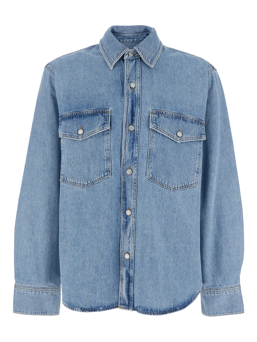 Light Blue Shirt with Classic Collar in Denim Man