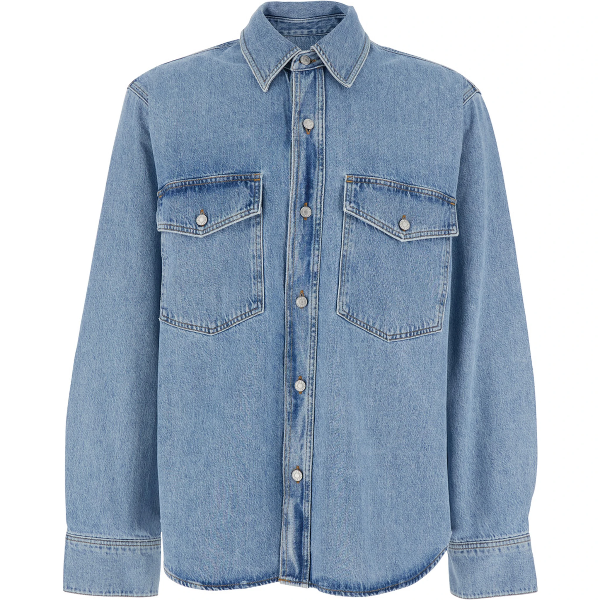 Light Blue Shirt with Classic Collar in Denim Man