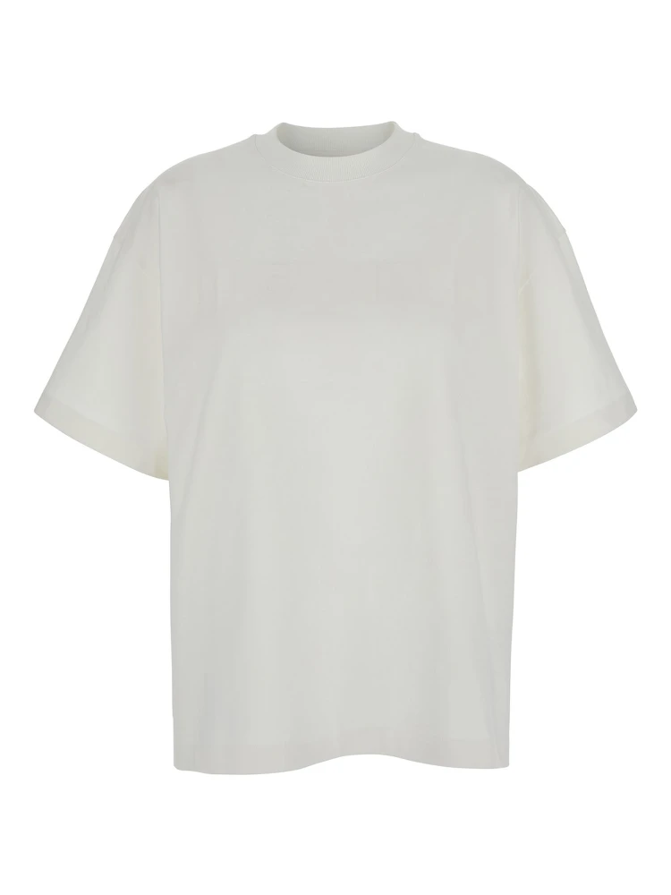 White Crewneck T-Shirt with Tonal Logo Print on the Front in Cotton Woman