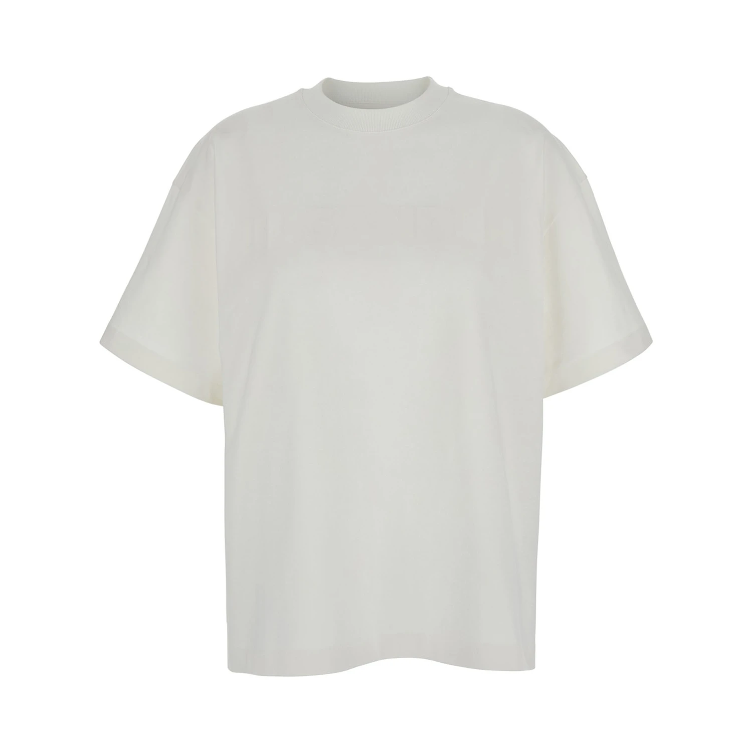 White Crewneck T-Shirt with Tonal Logo Print on the Front in Cotton Woman