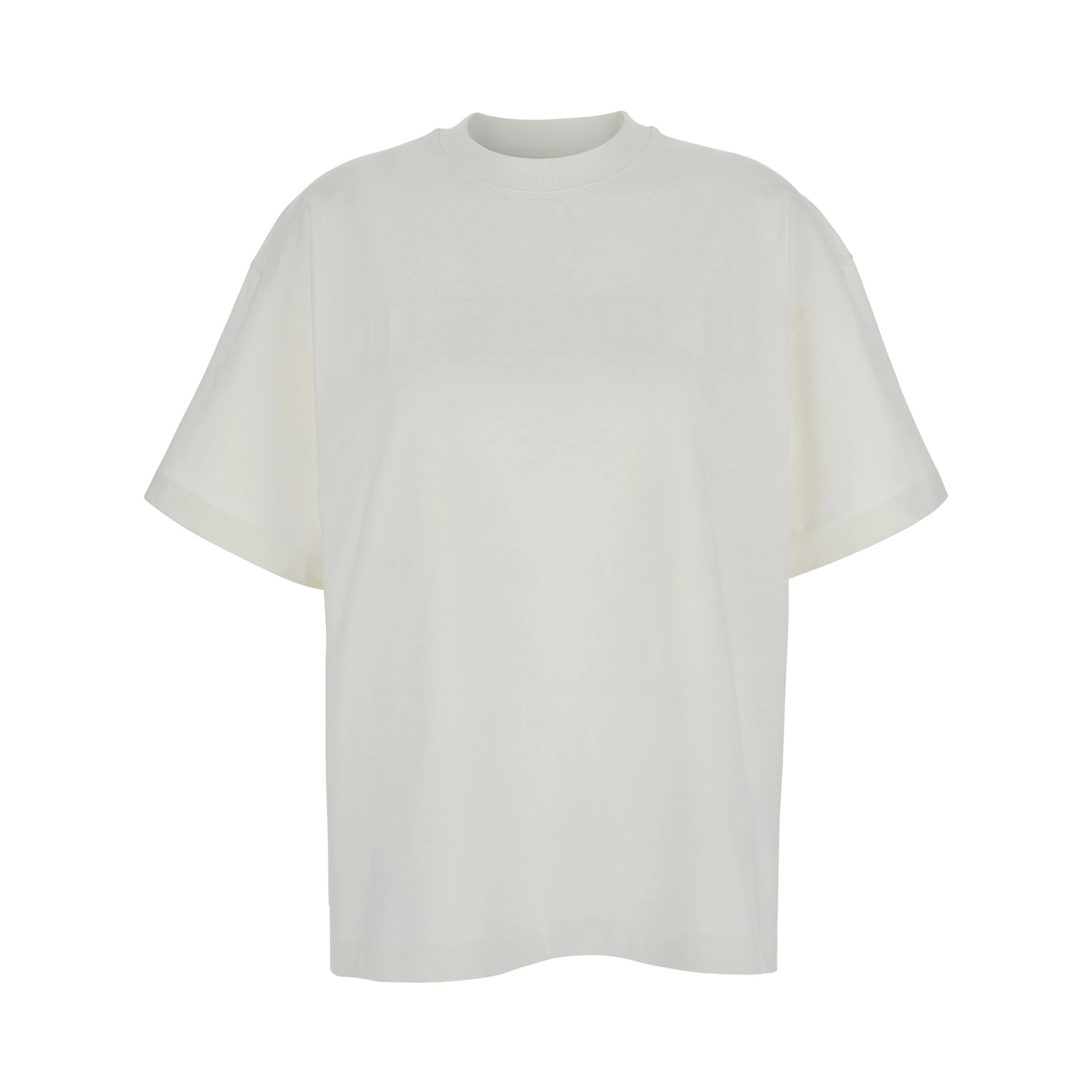 White Crewneck T-Shirt with Tonal Logo Print on the Front in Cotton Woman