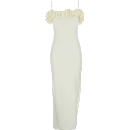 White Sleeveless Long Dress with Ruched Detail and Asymmetric Hem in Tech Fabric Stretch Woman