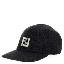 Black Baseball Cap with Embroidered FF Logo in Cotton Man