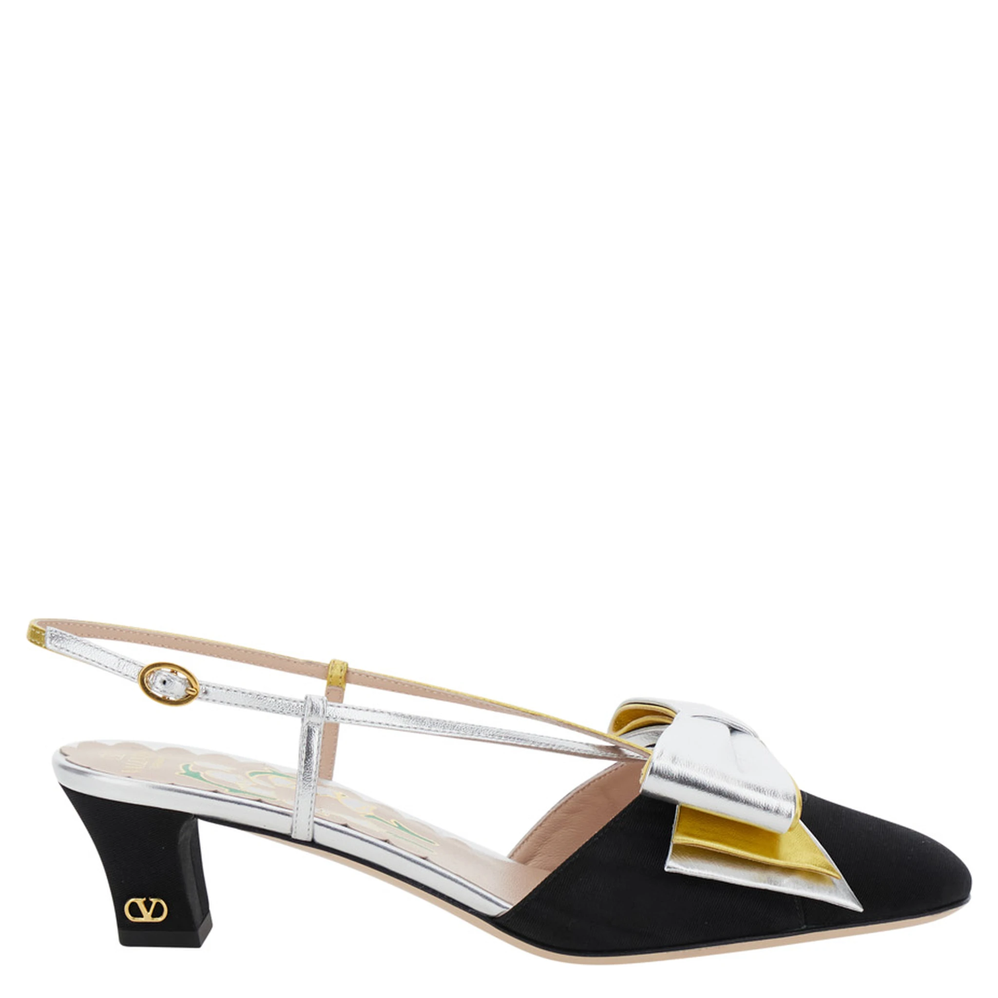 Black Slingback Décolleté with Oversized Bow on the Front in Leather and Viscose Blend Woman