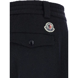 Blue Pants with Drawstring Elastic Waist and Logo Patch on the Rear in Wool Man
