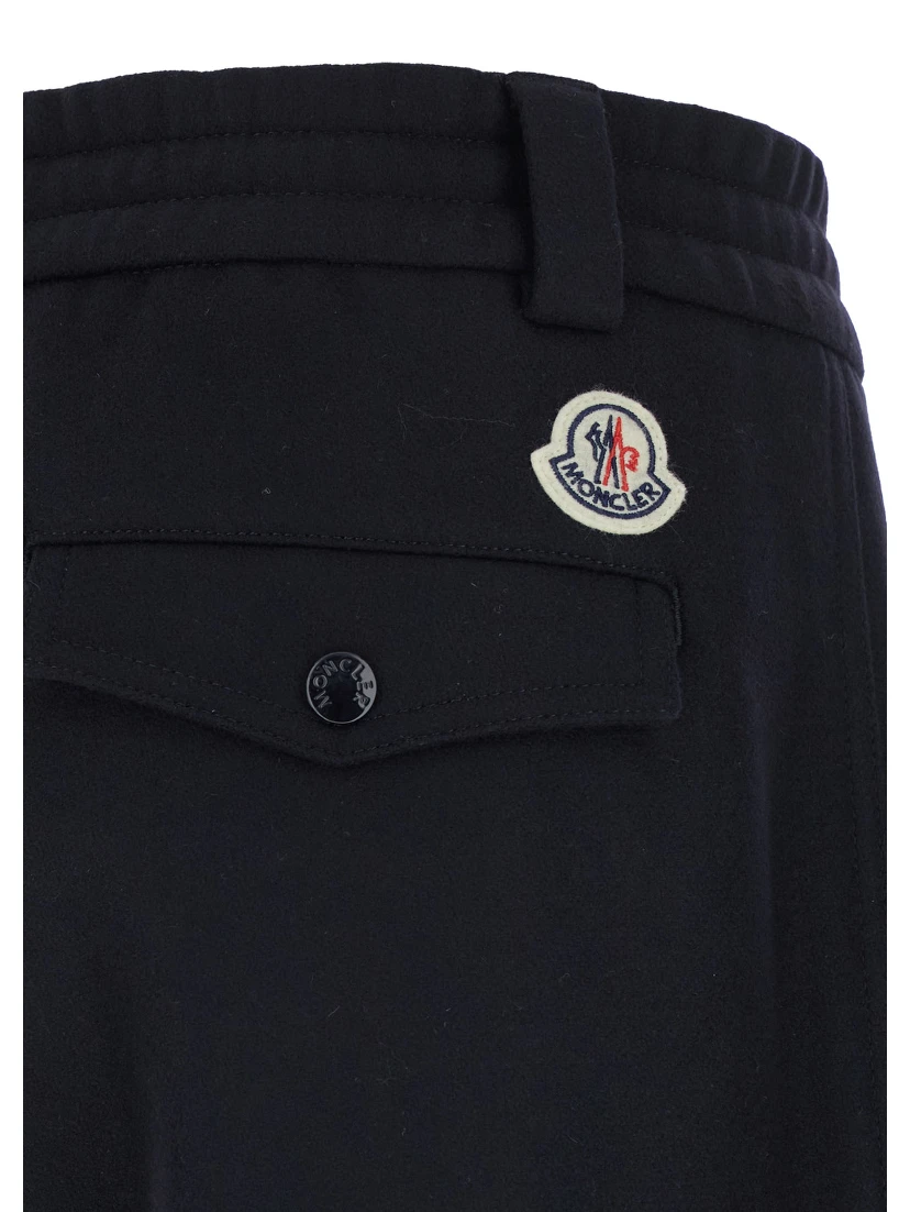 Blue Pants with Drawstring Elastic Waist and Logo Patch on the Rear in Wool Man