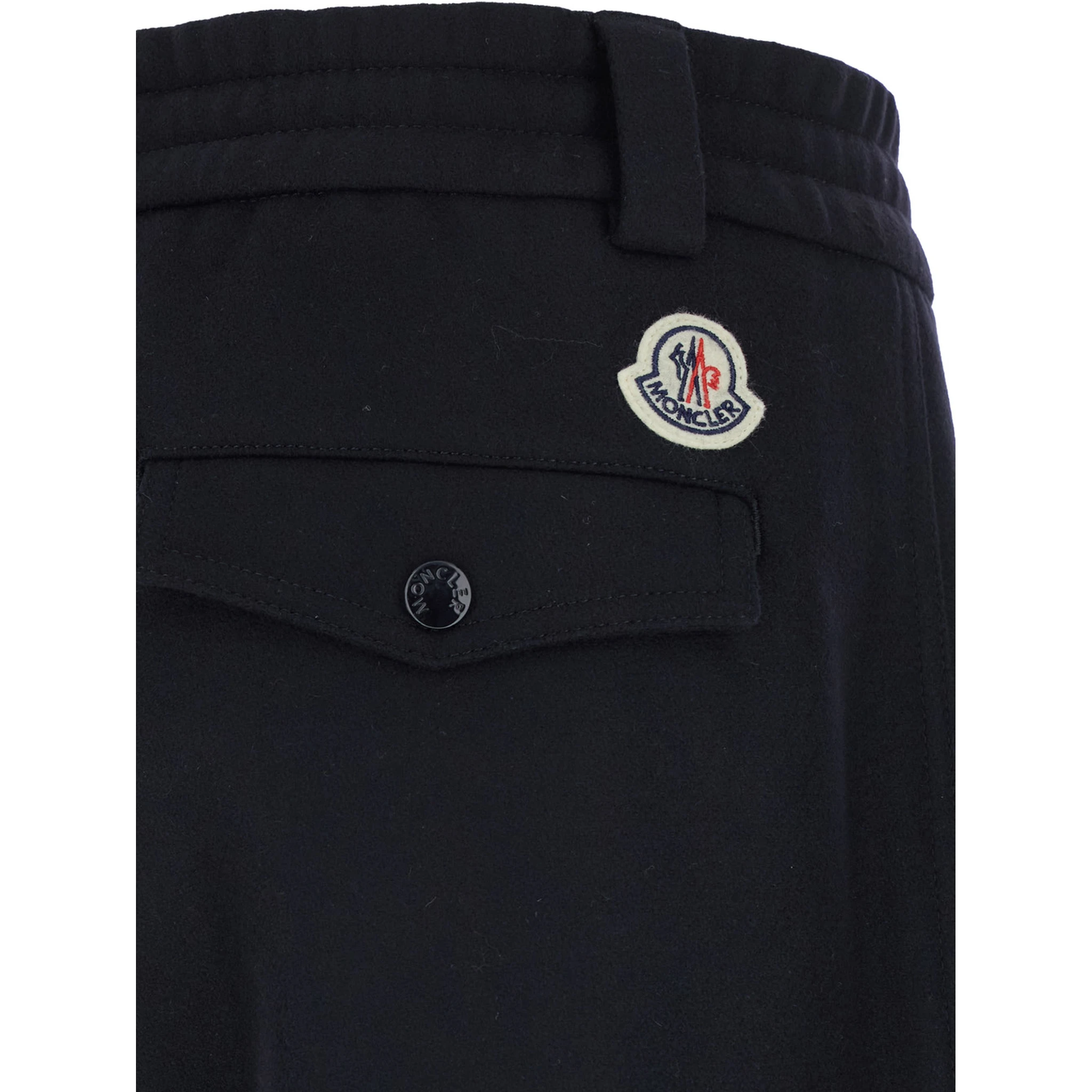 Blue Pants with Drawstring Elastic Waist and Logo Patch on the Rear in Wool Man