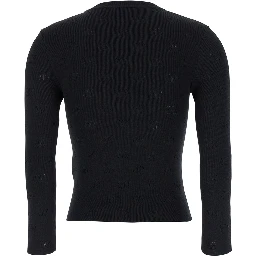 Black Sweater with All-Over BB Motif in Open Knit Wool Woman