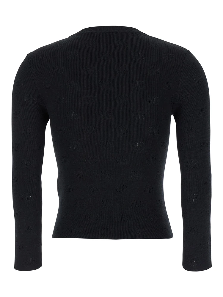 Black Sweater with All-Over BB Motif in Open Knit Wool Woman alternative