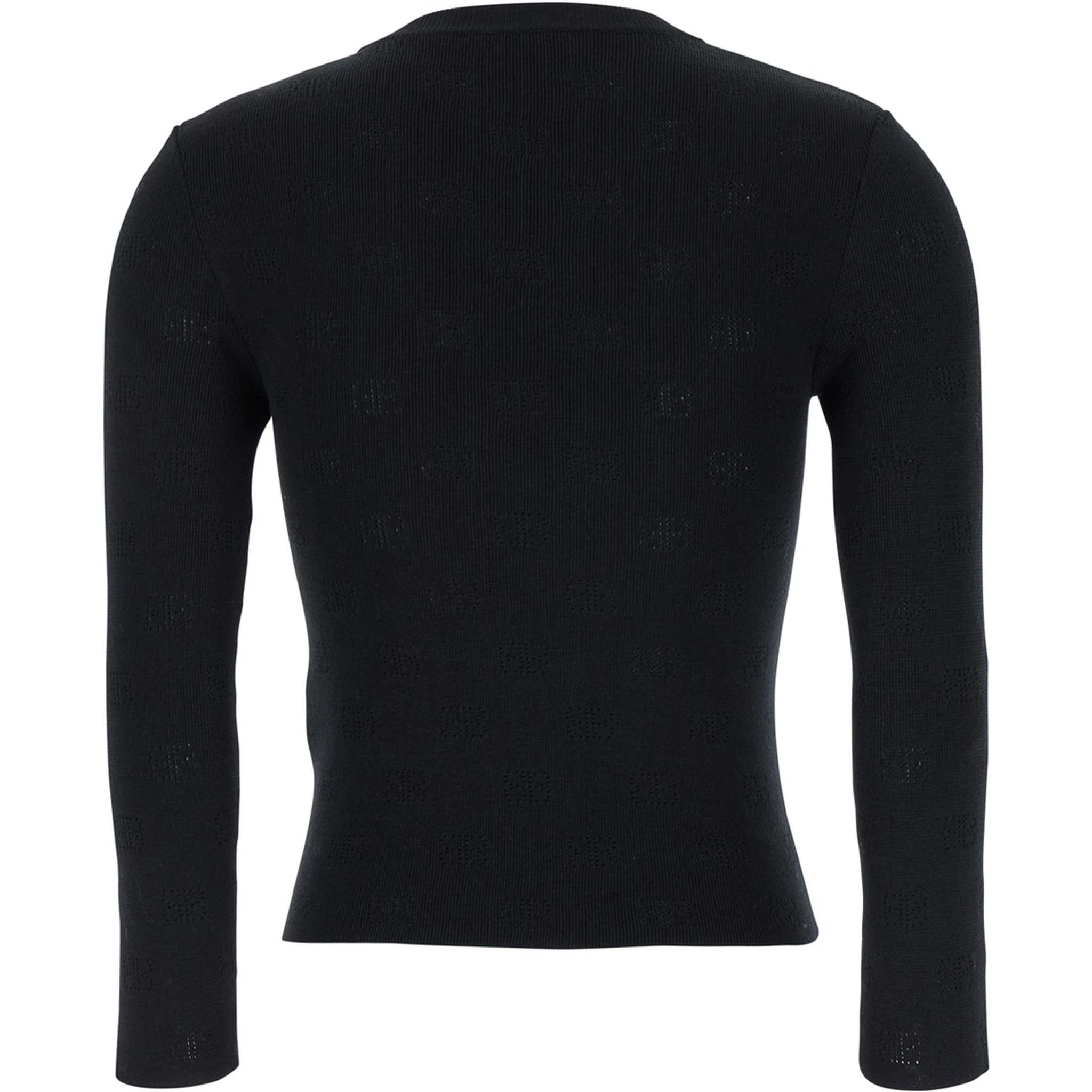 Black Sweater with All-Over BB Motif in Open Knit Wool Woman