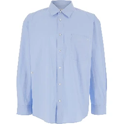 Light Blue Shirt with Patch Pocket on the Front and Embroidered Logo in Cotton Poplin Man