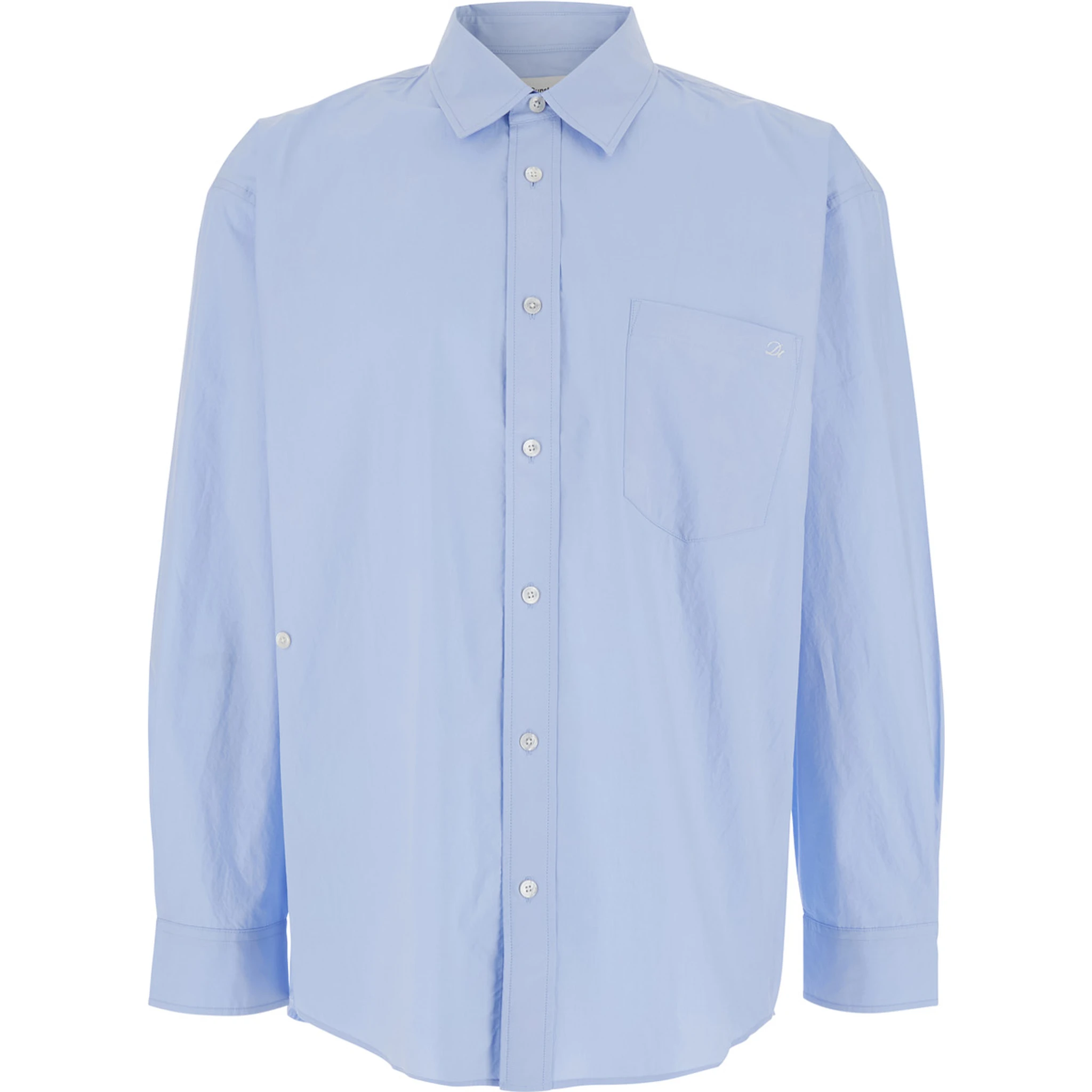 Light Blue Shirt with Patch Pocket on the Front and Embroidered Logo in Cotton Poplin Man