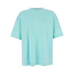 Light Blue T-Shirt with Logo Embroidered on the Front and Print on the Back in Cotton Man