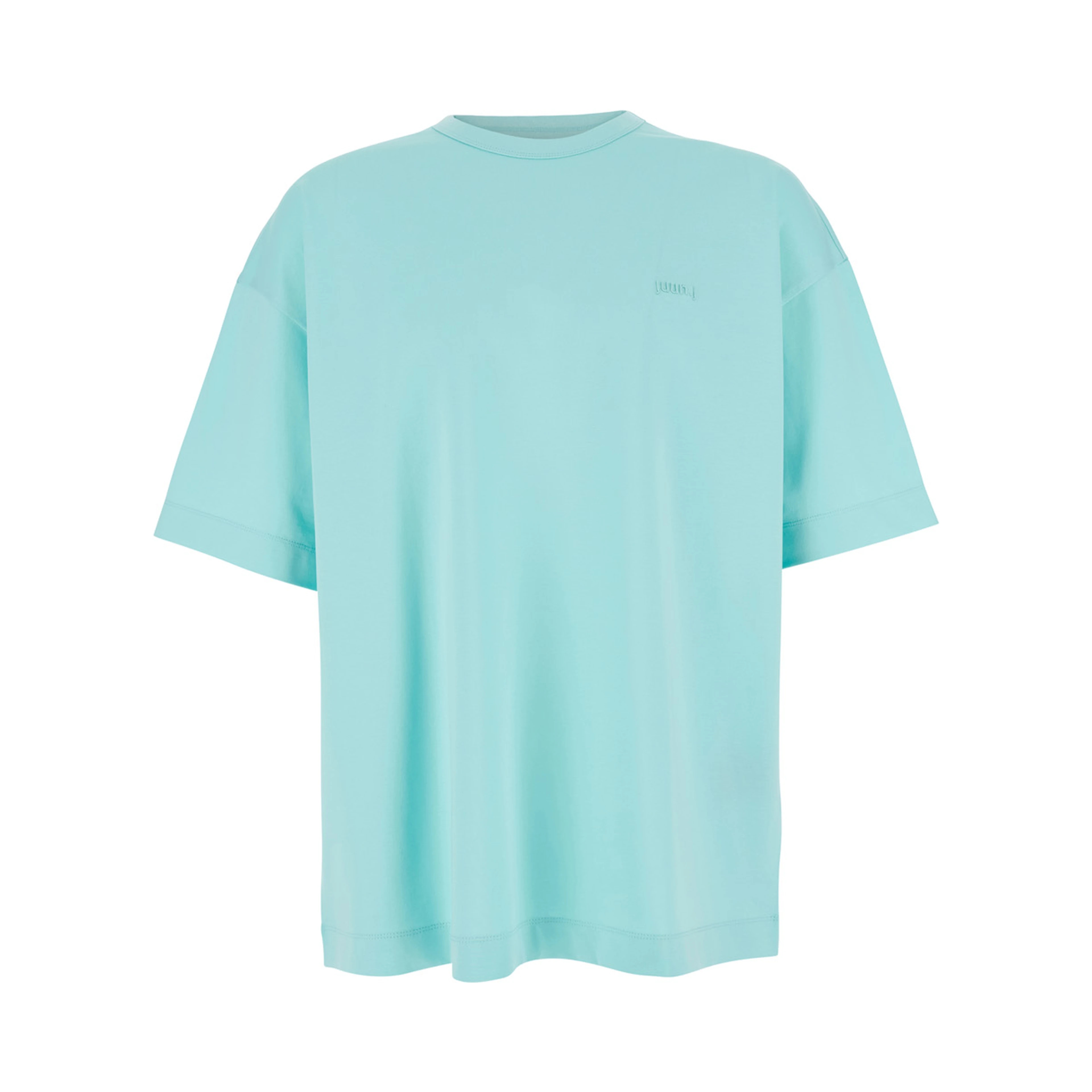 Light Blue T-Shirt with Logo Embroidered on the Front and Print on the Back in Cotton Man