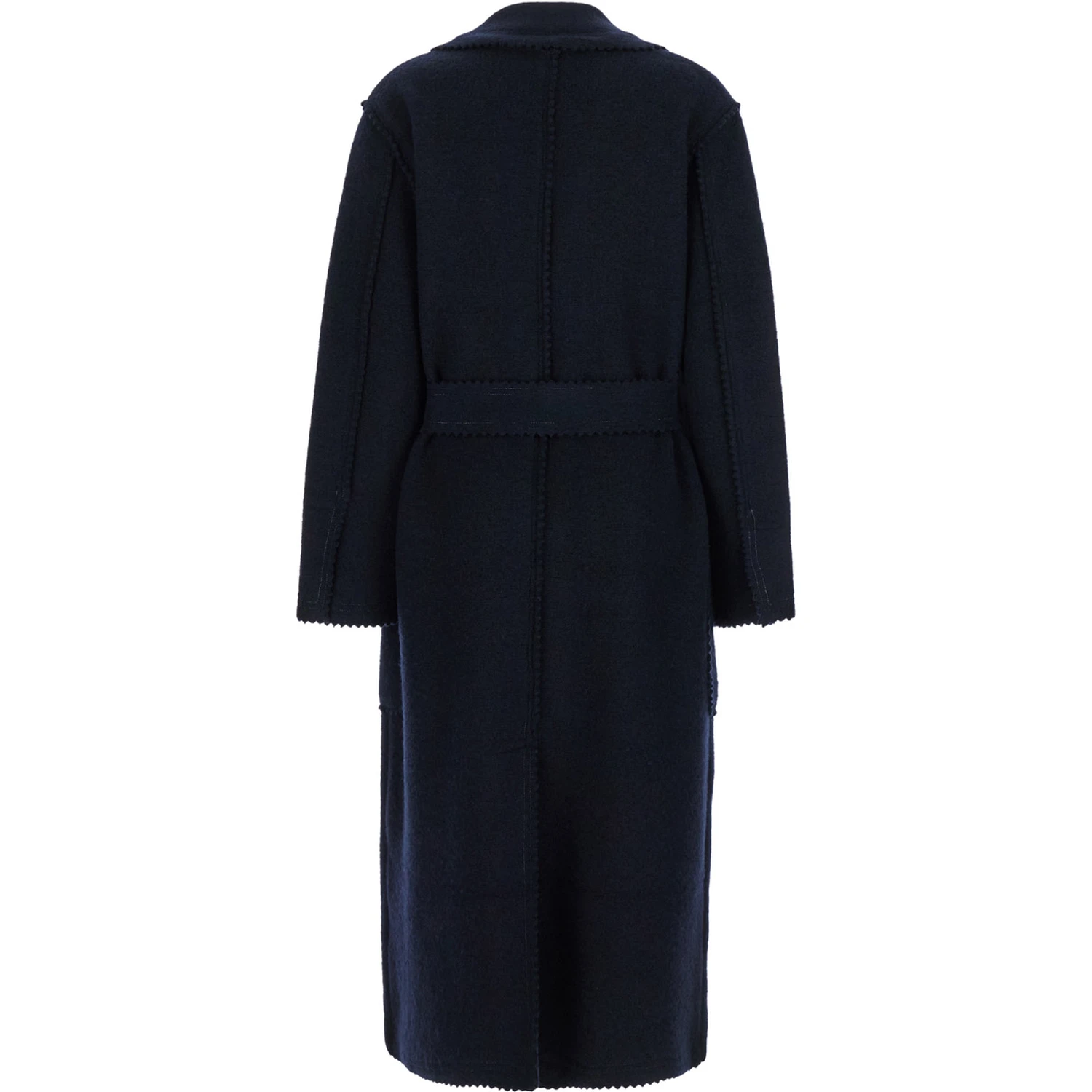 Jene Long Blue Coat with Belt in Wool and Cashmere Woman