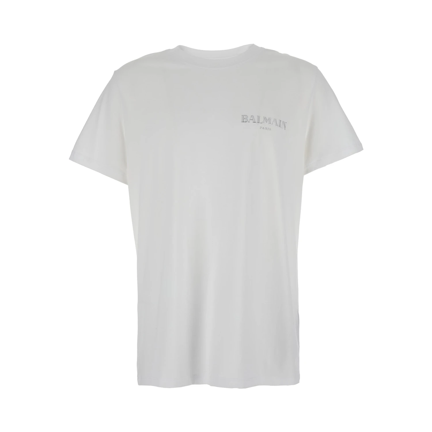 White Crewneck T-Shirt with Logo Lettering on the Front in Cotton Man