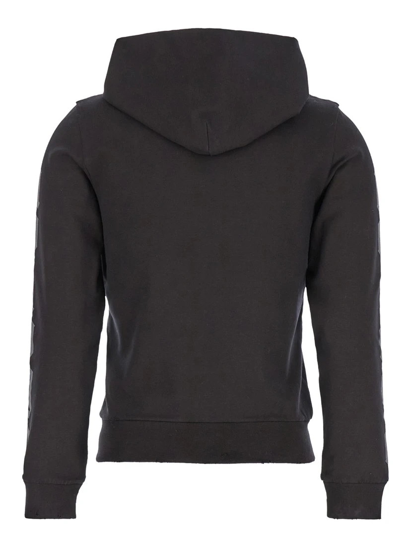 Black Zip-Up Hoodie with No Logo Gothic Print in Jersey Woman