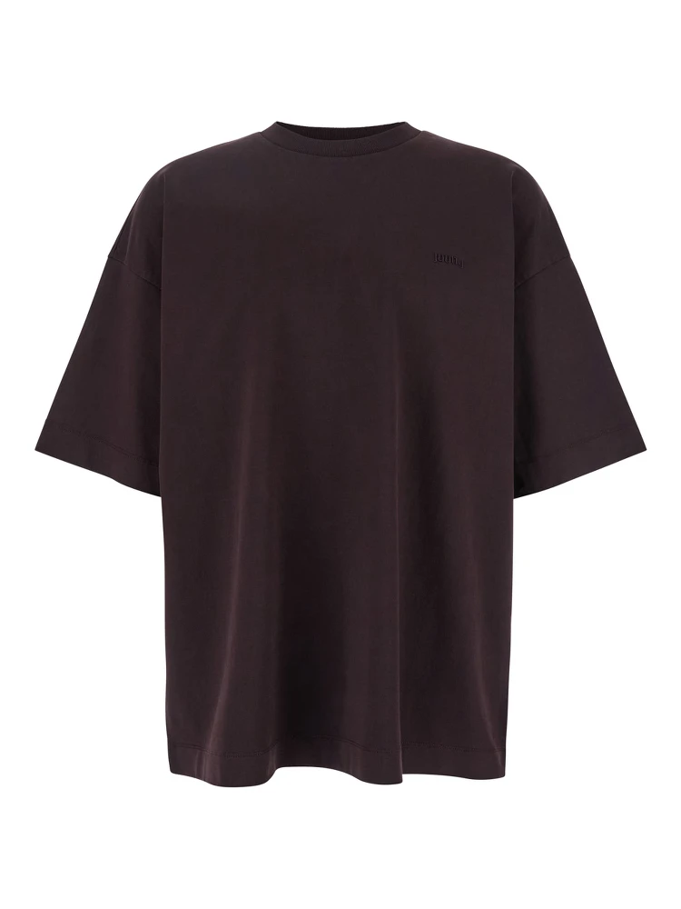 Bordeaux T-Shirt with Logo Embroidered on the Front and Print on the Back in Cotton Man