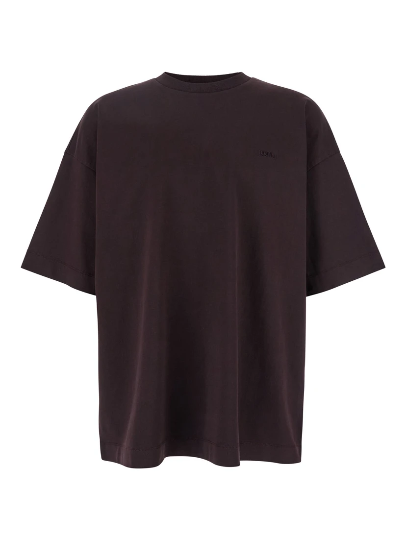 Bordeaux T-Shirt with Logo Embroidered on the Front and Print on the Back in Cotton Man