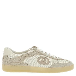 G74 Beige Low Top Sneakers with Logo Patch on the Side and Logo Lettering on the Tongue in Suede Man