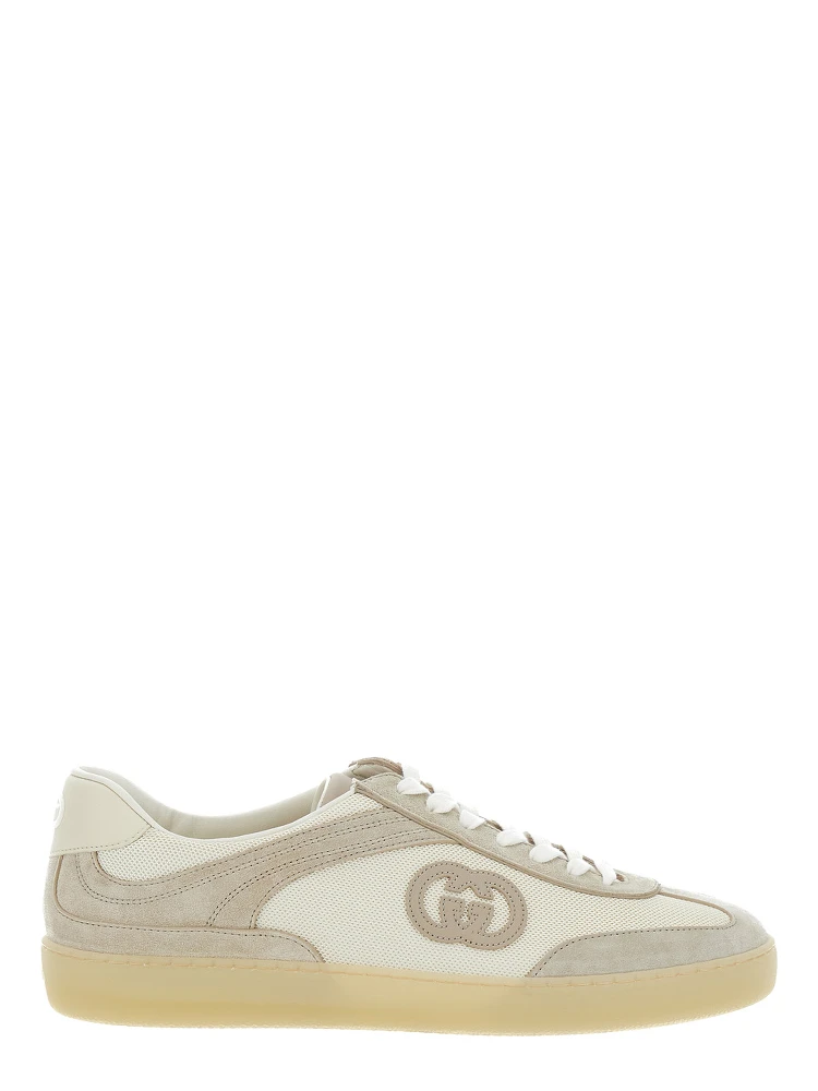 G74 Beige Low Top Sneakers with Logo Patch on the Side and Logo Lettering on the Tongue in Suede Man