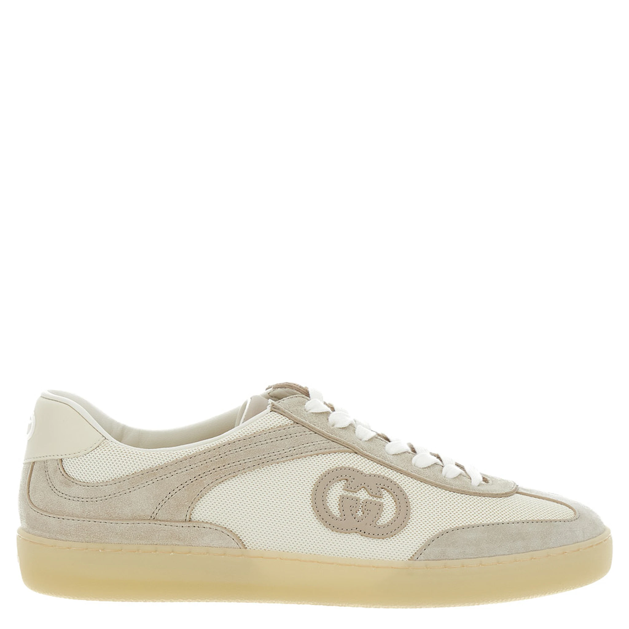 G74 Beige Low Top Sneakers with Logo Patch on the Side and Logo Lettering on the Tongue in Suede Man