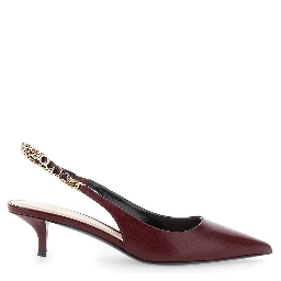 Signoria Red Ancora Slingback Pumps with Lettering in Leather Woman
