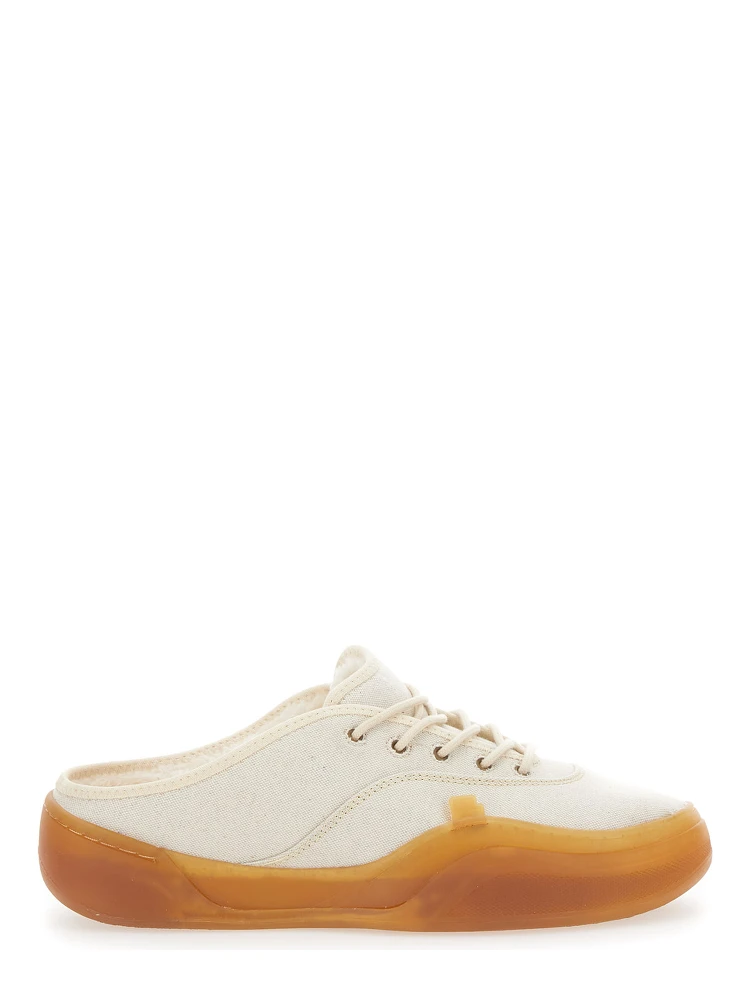 Low Skate Mule White Low Top Sneakers with Contrasting Sole in Cotton Man