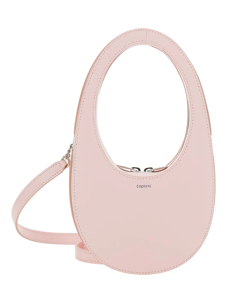 Mini Swipe Pink Crossbody Bag with Embossed Logo and Removable Shoulder Strap in Leather Woman