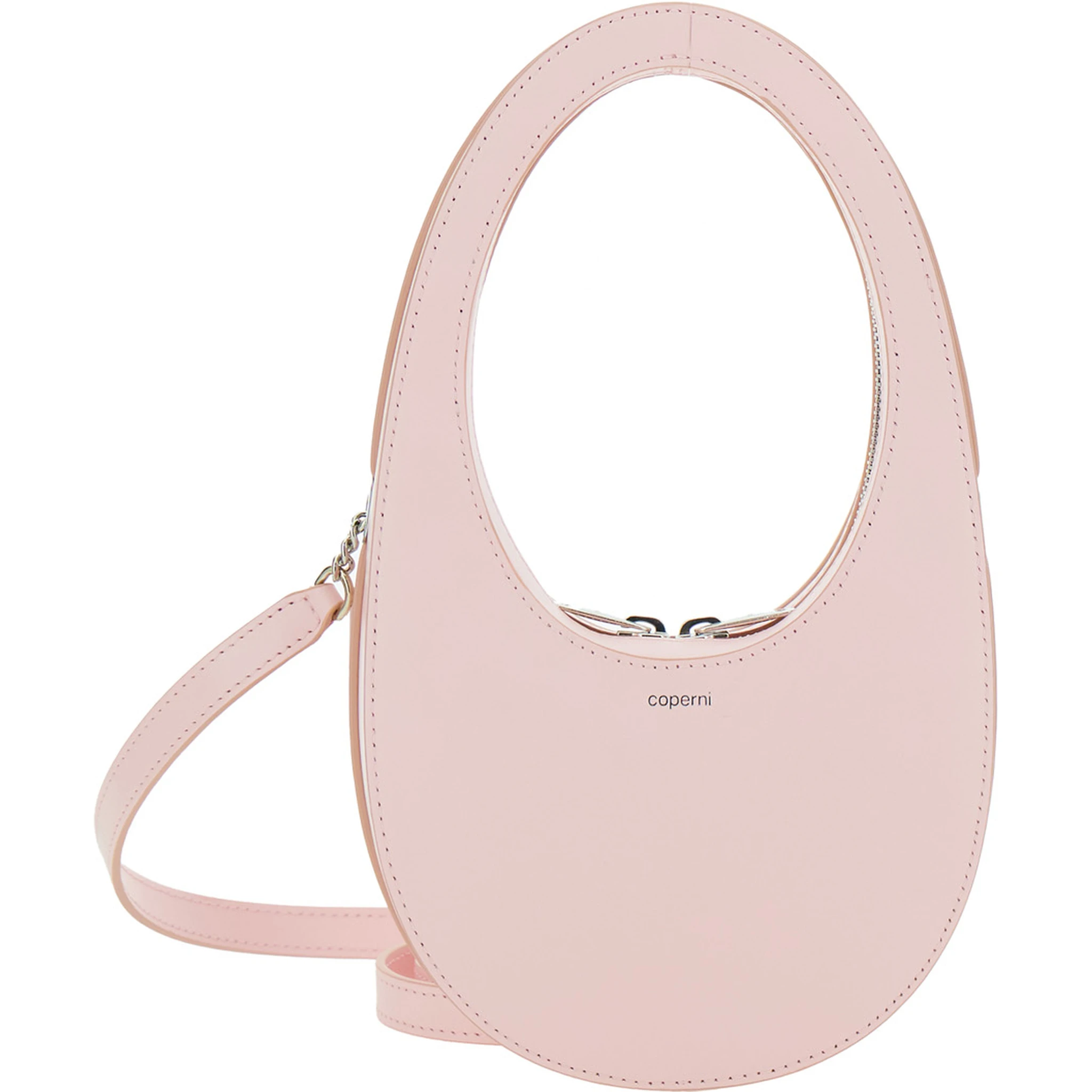 Mini Swipe Pink Crossbody Bag with Embossed Logo and Removable Shoulder Strap in Leather Woman