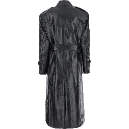 Alfeo Black Trench with Waist Belt in Leather Woman