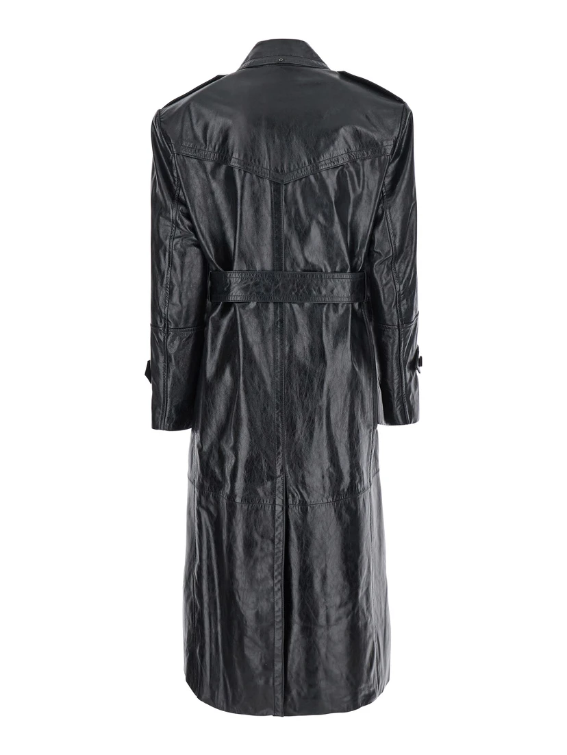 Alfeo Black Trench with Waist Belt in Leather Woman