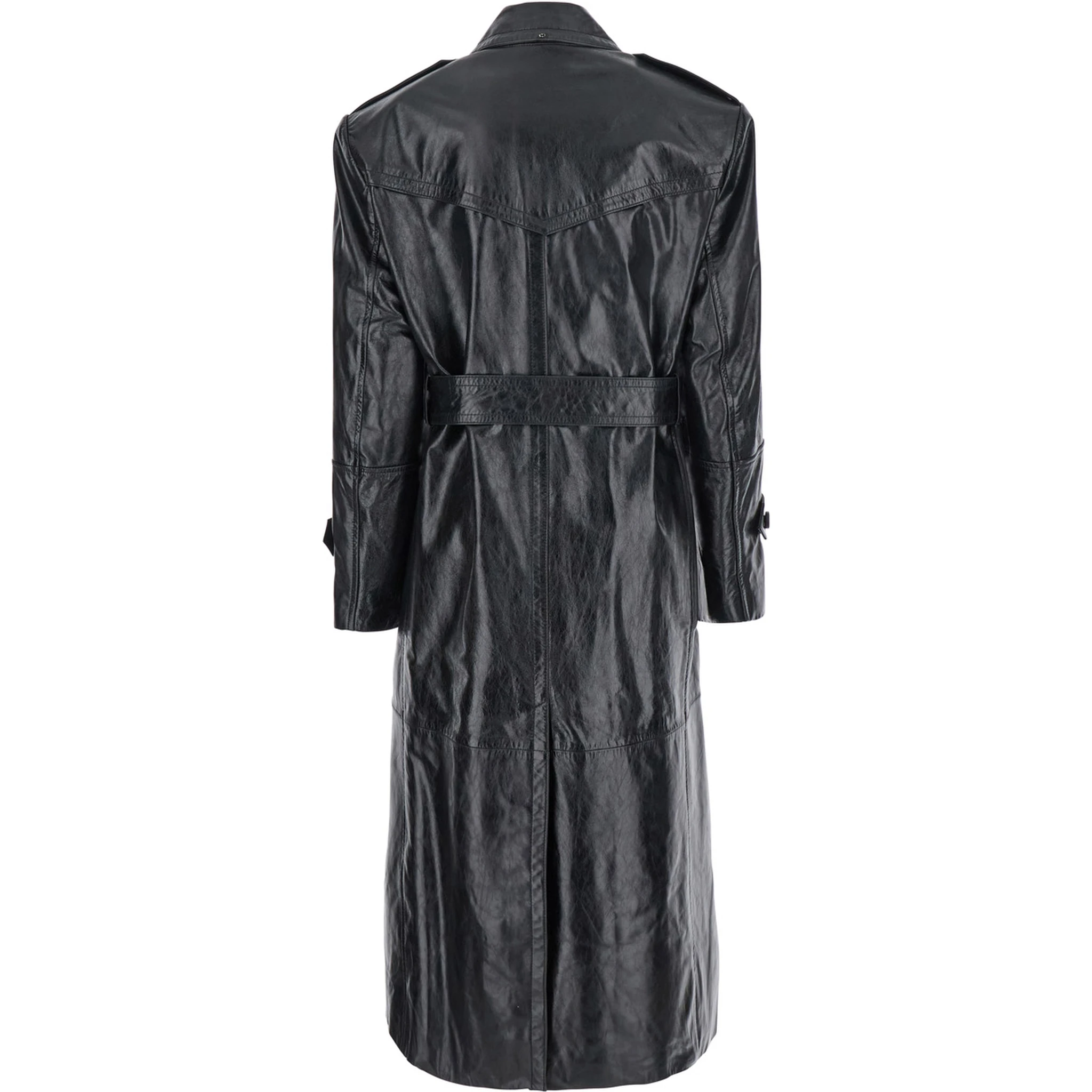 Alfeo Black Trench with Waist Belt in Leather Woman