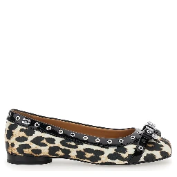Multicolor Ballet Flats with Eyelets and All-Over Leopard Print in Satin Woman