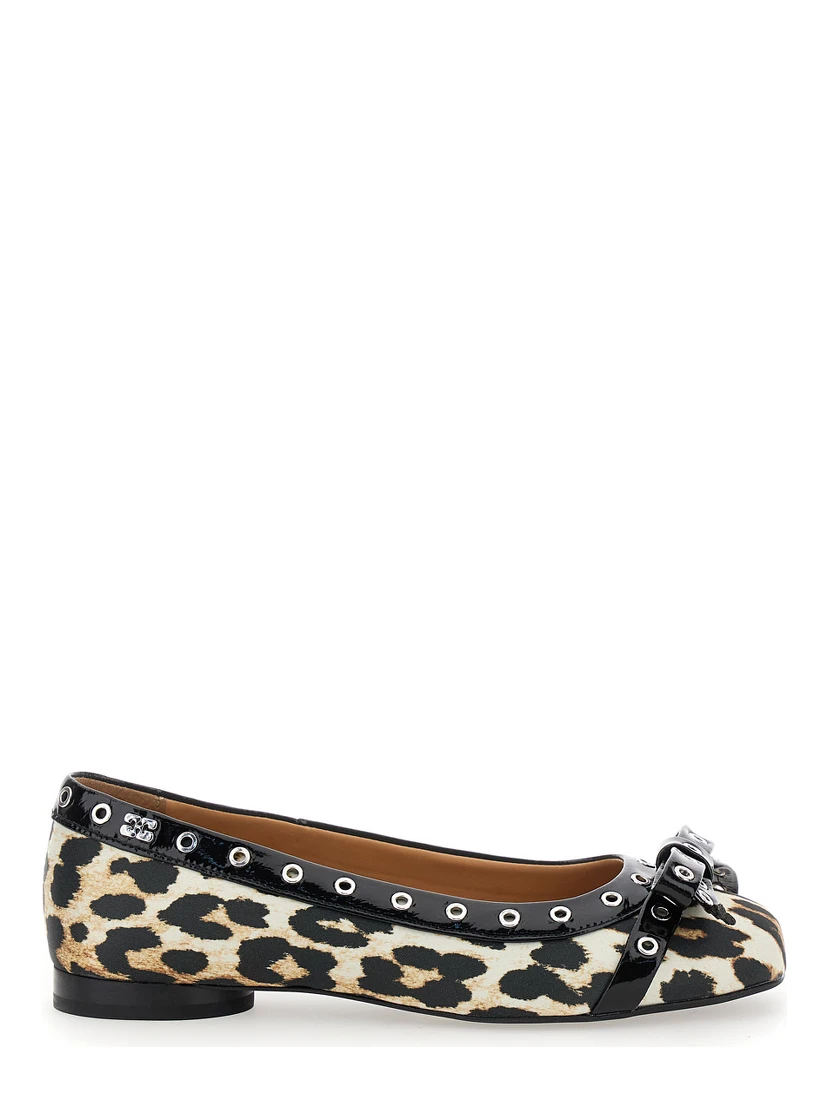 Multicolor Ballet Flats with Eyelets and All-Over Leopard Print in Satin Woman