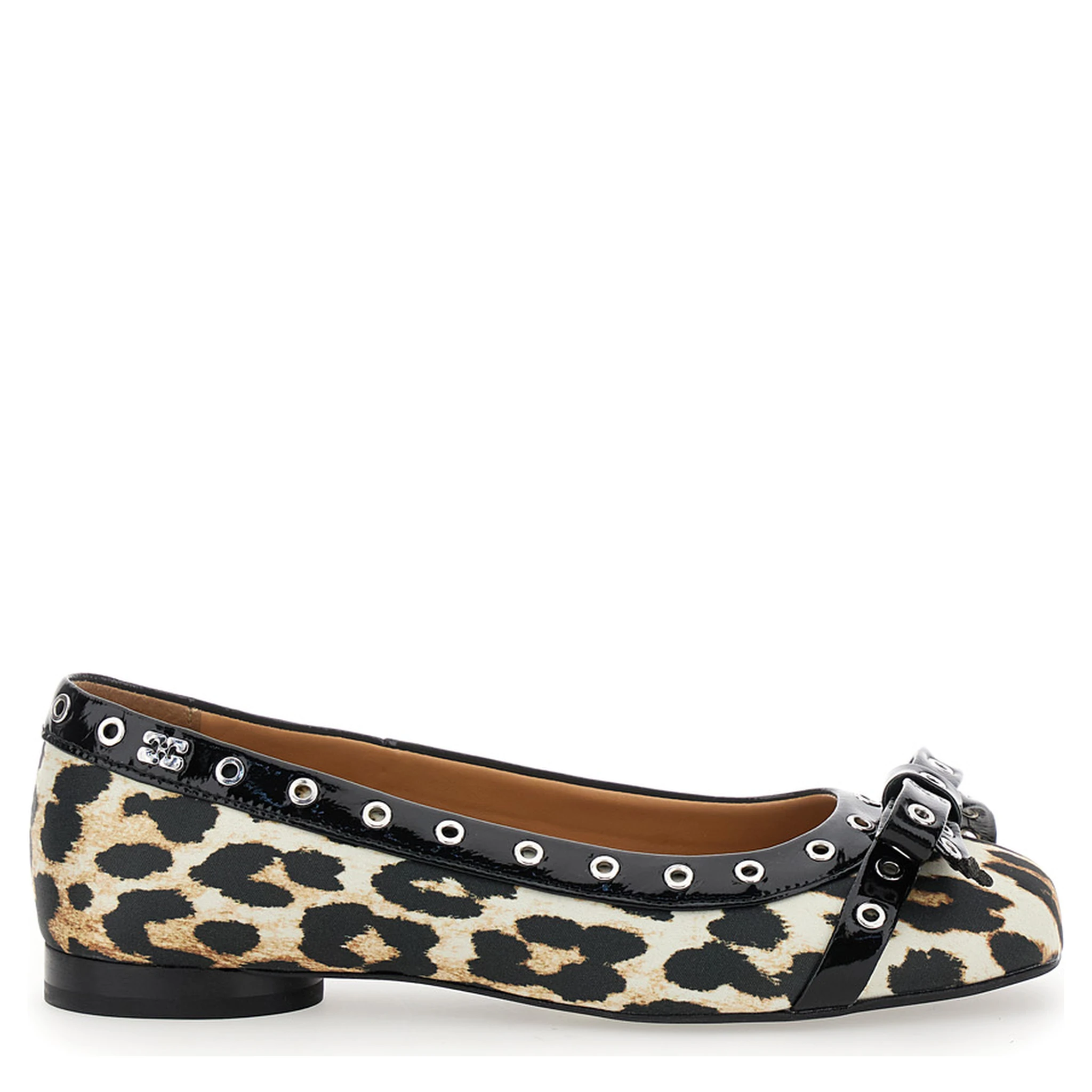 Multicolor Ballet Flats with Eyelets and All-Over Leopard Print in Satin Woman